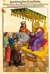 Sigismund vervult zijn feodale plichten op het Concilie van Konstanz, uit 